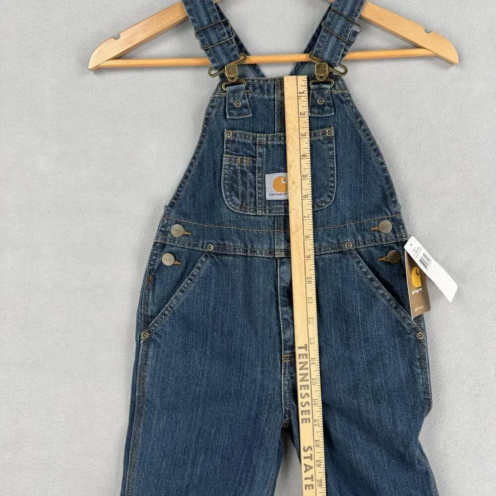 Carhartt Bib Overalls Kids 4 Blue Denim Original Fit Workwear Jeans Pockets